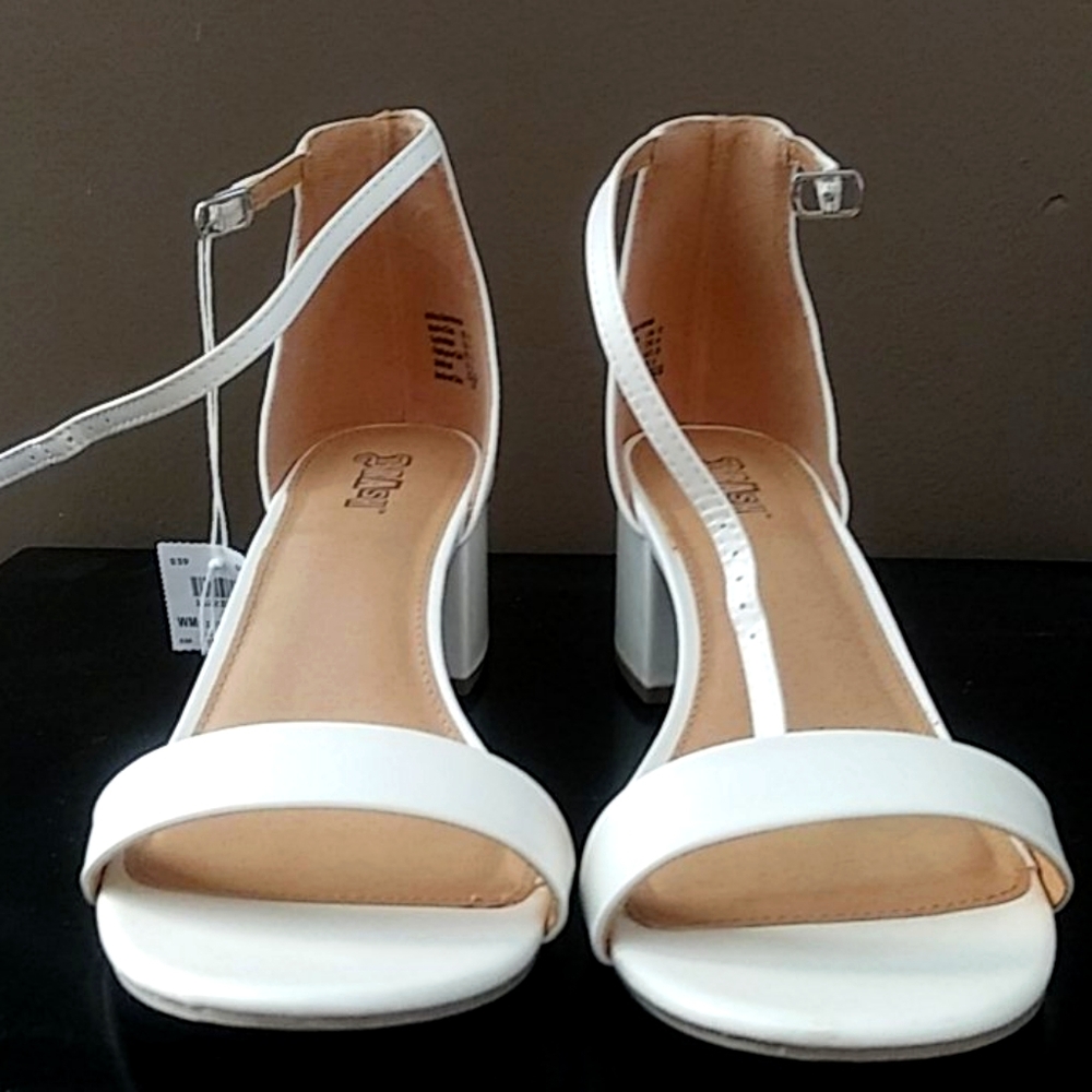 White leather sandal heels